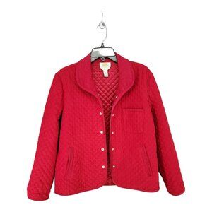 Talbots Womens Jacket Quilted Puffer Medium Red Casual Snap Lightweight
